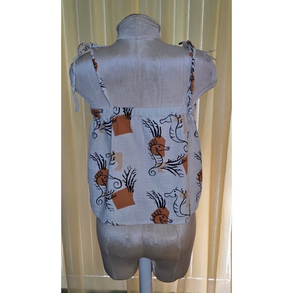 Madewell Lightest Spun Tie‎ Strap Tank Top PJ Women’s Small Seahorse Sketch - Picture 2 of 5